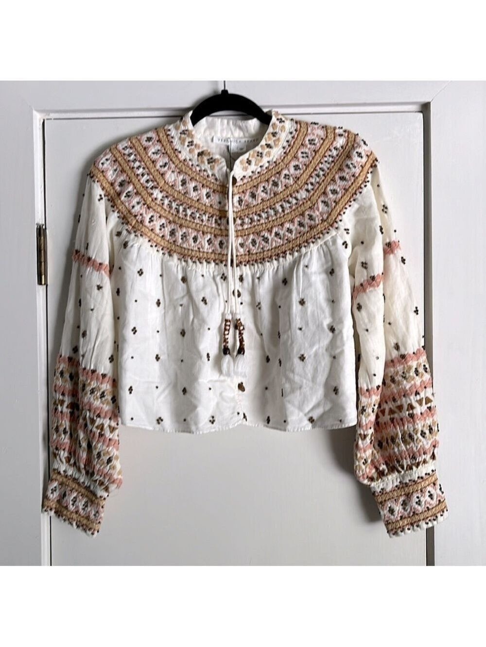 Veronica Beard Fernanda Embellished Beaded Linen Blend Crop Jacket Sz L - Picture 8 of 12